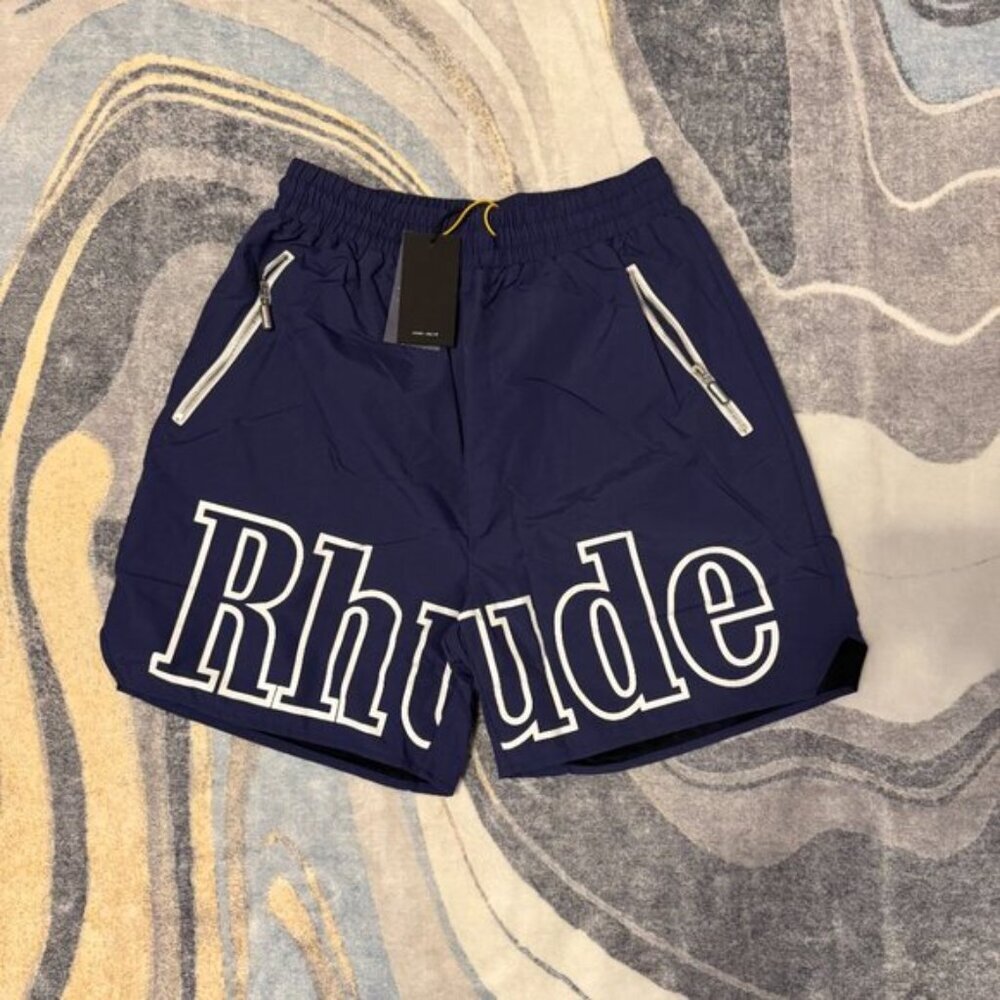 Rhude Dark Blue Athletic Shorts Logo Men’s size Small Medium or Large